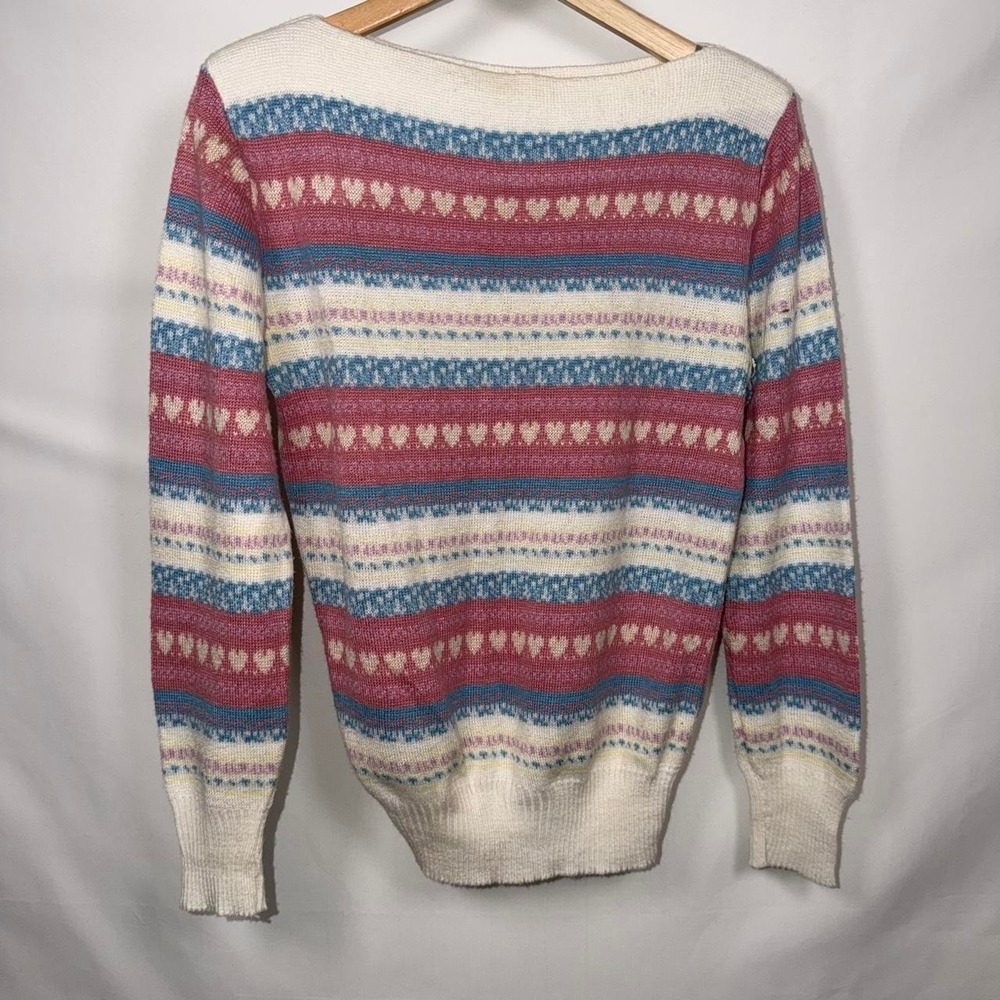 Vintage SnowBird Fair Isle Heart Sweater Cottagecore Grandpa Grandma Ski Knit